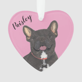 Gepersonaliseerde roze hart zwart brindle franchie ornament