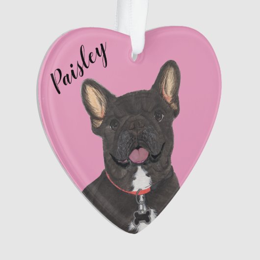 Gepersonaliseerde roze hart zwart brindle franchie ornament (voorkant)