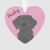 Gepersonaliseerde roze hart zwart labrador ornament (voorkant)