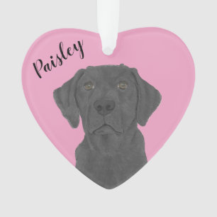 Gepersonaliseerde roze hart zwart labrador ornament