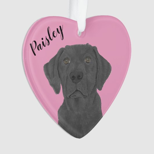 Gepersonaliseerde roze hart zwart labrador ornament (voorkant)
