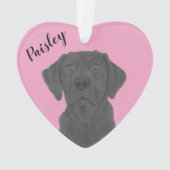 Gepersonaliseerde roze hart zwart labrador ornament (achterkant)