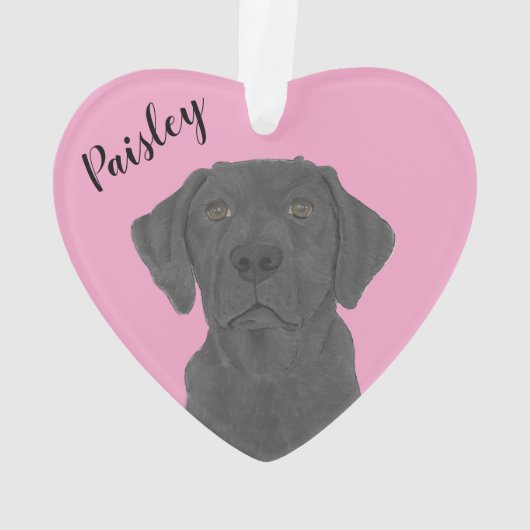 Gepersonaliseerde roze hart zwart labrador ornament (achterkant)