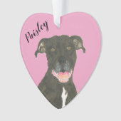 Gepersonaliseerde Roze Hart Zwart Pitbull Staffy Ornament (voorkant)