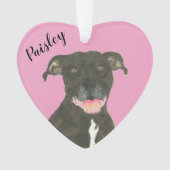 Gepersonaliseerde Roze Hart Zwart Pitbull Staffy Ornament (voorkant)