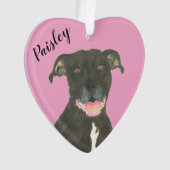 Gepersonaliseerde Roze Hart Zwart Pitbull Staffy Ornament (voorkant)