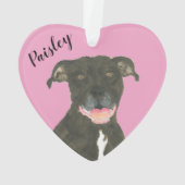 Gepersonaliseerde Roze Hart Zwart Pitbull Staffy Ornament (achterkant)