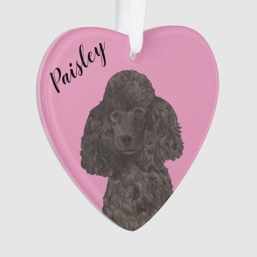 Gepersonaliseerde roze hart zwart poedel ornament (voorkant)