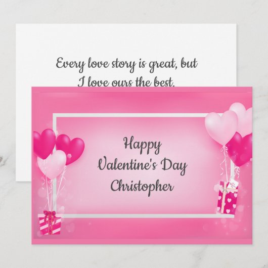 Gepersonaliseerde roze hartballonnen Valentijnsdag Feestdagenkaart (Voorkant / Achterkant)
