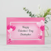 Gepersonaliseerde roze hartballonnen Valentijnsdag Feestdagenkaart (Staand voorkant)