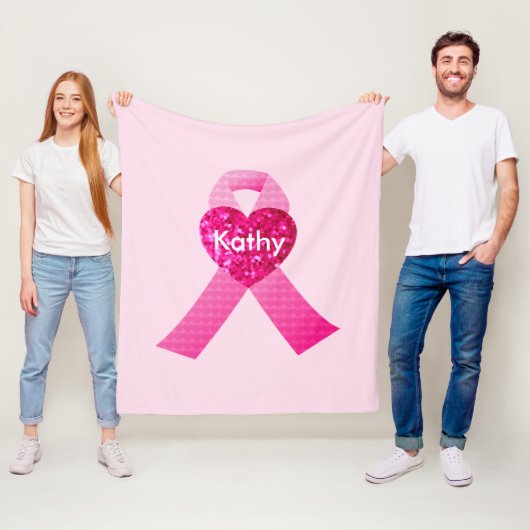 Gepersonaliseerde roze harten Borstkanker Fleece Deken (In situ)