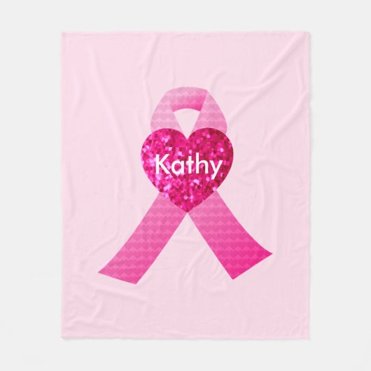 Gepersonaliseerde roze harten Borstkanker Fleece Deken (Voorkant)