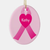 Gepersonaliseerde roze harten Borstkanker Keramisch Ornament (Rechts)
