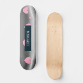 Gepersonaliseerde roze harten en strepen persoonlijk skateboard (Voorkant)