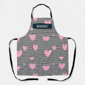 Gepersonaliseerde roze harten en strepen schort (Voorkant)