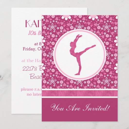 Gepersonaliseerde roze harten en turale gymnastiek kaart (Voorkant / Achterkant)