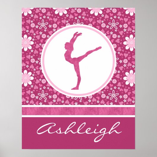 Gepersonaliseerde roze harten en turale gymnastiek poster (Voorkant)
