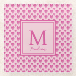 Gepersonaliseerde roze harten glazen onderzetter