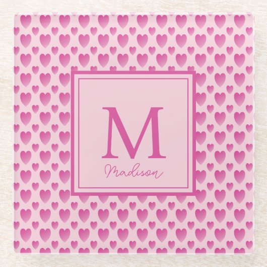 Gepersonaliseerde roze harten glazen onderzetter (Voorkant)