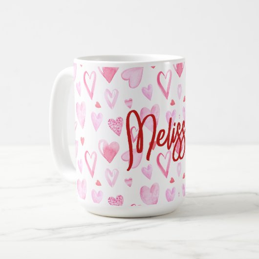 Gepersonaliseerde Roze Harten Keramische Mok (Voorkant links)