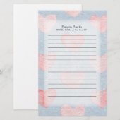 Gepersonaliseerde roze harten op blauwe Waterverf Briefpapier (Voorkant / Achterkant)