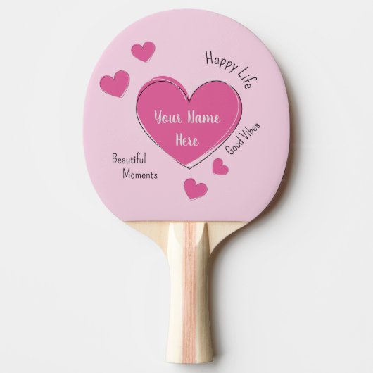 Gepersonaliseerde Roze Harten Ping Pong Batje (Voorkant)