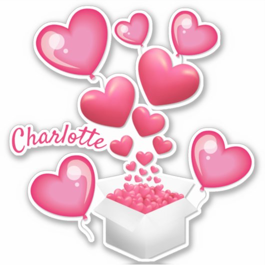 Gepersonaliseerde roze harten sticker (Voorkant)