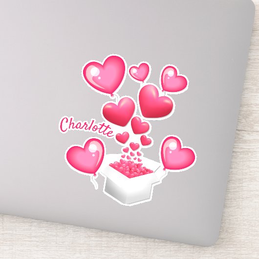 Gepersonaliseerde roze harten sticker (Detail)