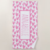 Gepersonaliseerde roze harten strandlaken (Voorkant)
