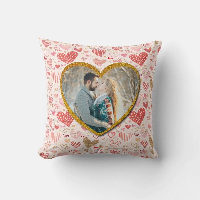 Gepersonaliseerde roze harten Valentijnsdag cadeau Kussen (Voorkant)