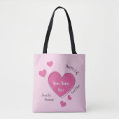 Gepersonaliseerde Roze Hartentas Tote Bag (Voorkant)