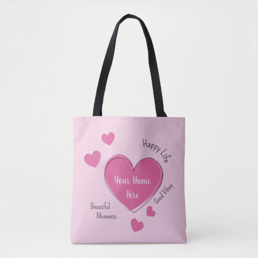 Gepersonaliseerde Roze Hartentas Tote Bag (Voorkant)