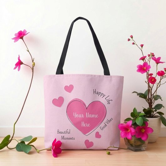 Gepersonaliseerde Roze Hartentas Tote Bag
