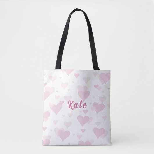 Gepersonaliseerde Roze Hartentassen Tote Bag (Voorkant)