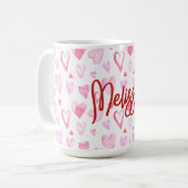 Gepersonaliseerde Roze Hartjes Keramische Mok (Voorkant links)