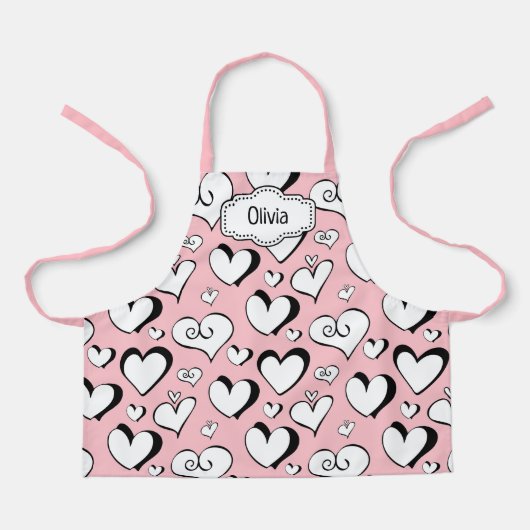Gepersonaliseerde Roze Hartjes Schort (Voorkant)