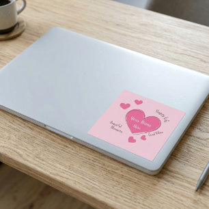 Gepersonaliseerde Roze Hartjes Vinyl Sticker