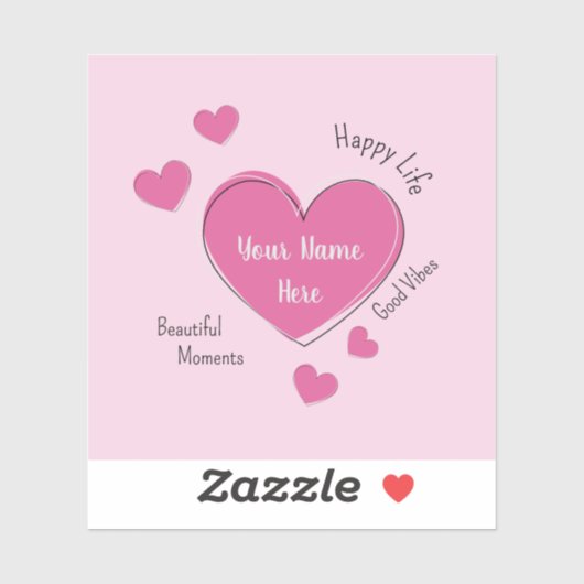Gepersonaliseerde Roze Hartjes Vinyl Sticker (Vel)