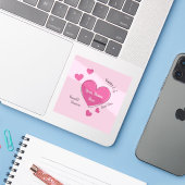 Gepersonaliseerde Roze Hartjes Vinyl Sticker (Laptop met iPhone)