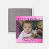 Gepersonaliseerde roze herinnering van de verjaard magneet (Voorkant / Achterkant)