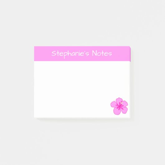 Gepersonaliseerde roze Hibiscus Flower Schattige H Post-it® Notes (Voorkant)