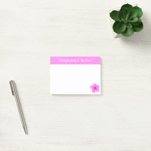 Gepersonaliseerde roze Hibiscus Flower Schattige H Post-it® Notes (Kantoor)