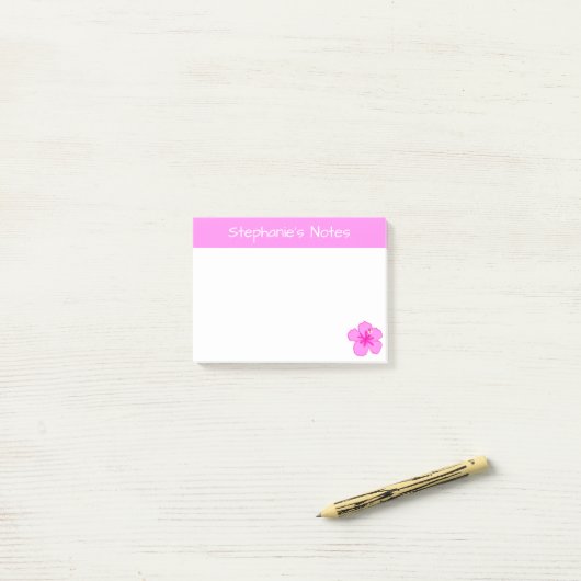 Gepersonaliseerde roze Hibiscus Flower Schattige H Post-it® Notes (Op bureau)