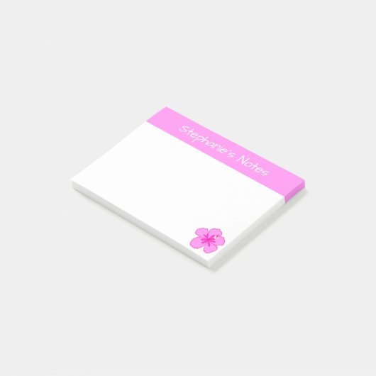 Gepersonaliseerde roze Hibiscus Flower Schattige H Post-it® Notes (Schuin)