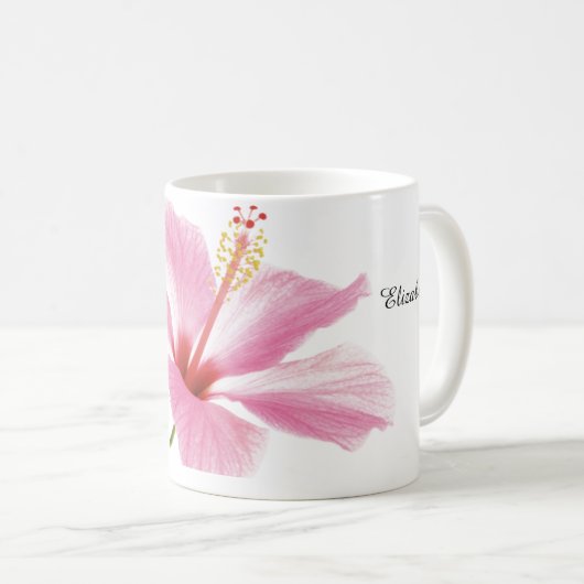Gepersonaliseerde Roze hibiscus koffie / thee mok (Voorkant rechts)