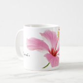 Gepersonaliseerde Roze hibiscus koffie / thee mok (Voorkant links)