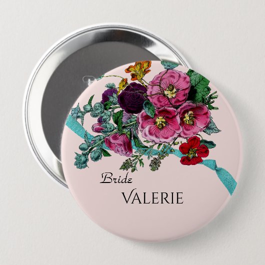 Gepersonaliseerde   Roze Hollyhocks Ronde Button 4,0 Cm (Voorkant /achterkant)