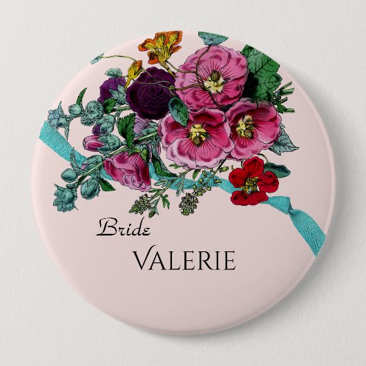 Gepersonaliseerde   Roze Hollyhocks Ronde Button 4,0 Cm (Voorkant)