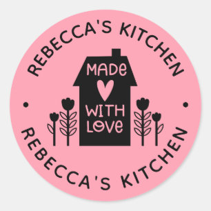 Gepersonaliseerde roze homemade met liefde ronde sticker