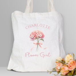 Gepersonaliseerde Roze Hortensia Bow Floral Bloeme Tote Bag